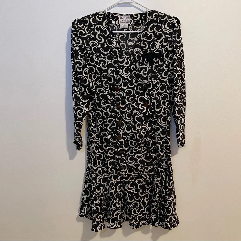 Vintage Maggie London Jeannene Booher Silk Dress Black Double Breast padded 12